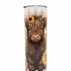 Highland Cow Tumbler with Sunflower Design